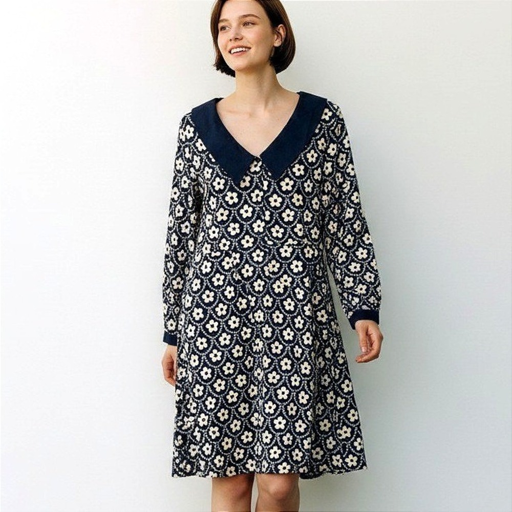 Princess Highway Megan Collar Mini Dress Navy Blue Daisy Floral Cotton 18 NEW